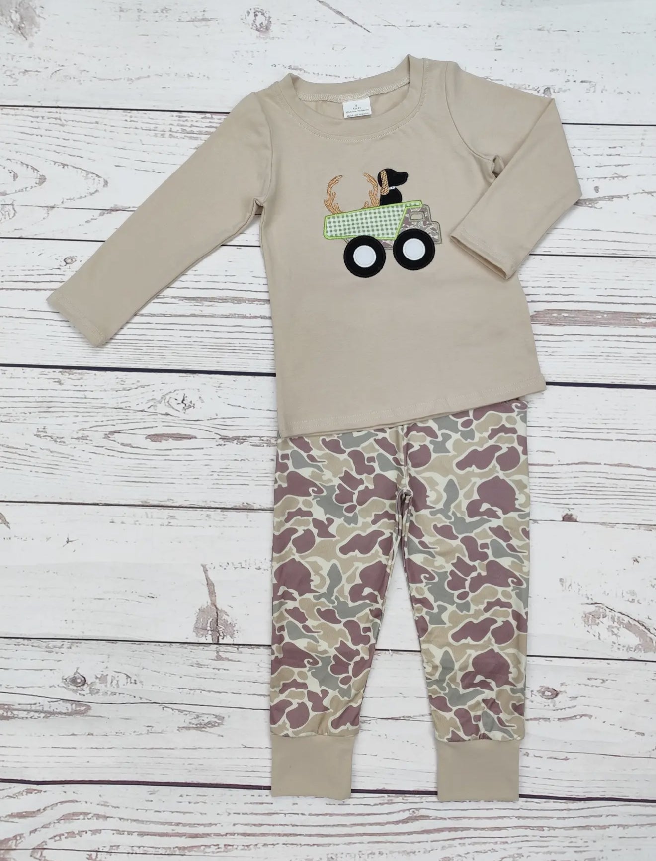 Camo Dog Appliqué Pants Set