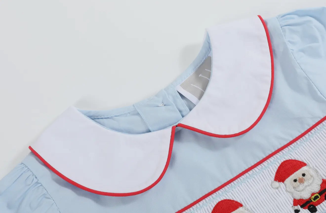 Light Blue Santa Smocked Dress