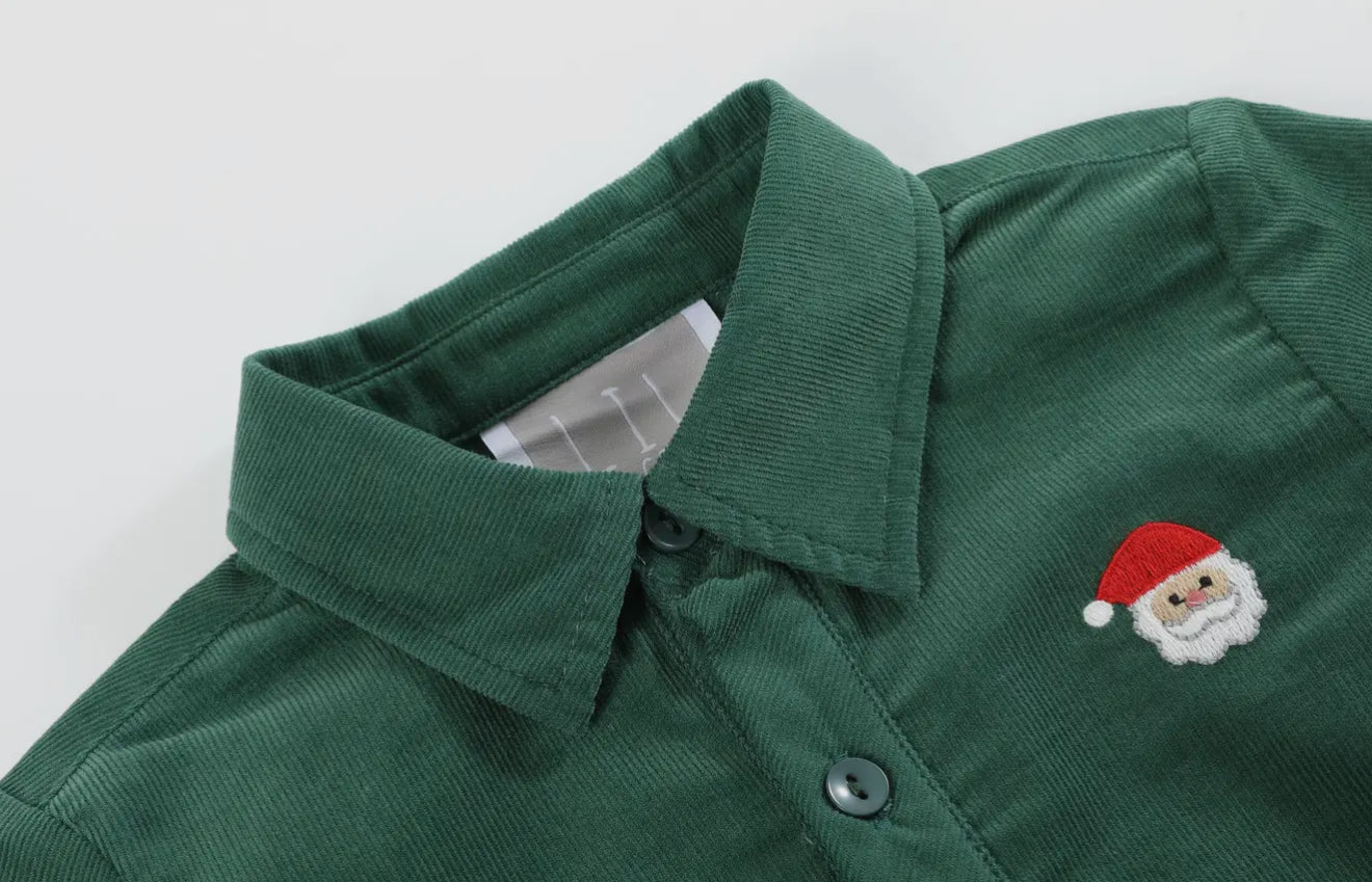 Green Corduroy Santa Dress Shirt