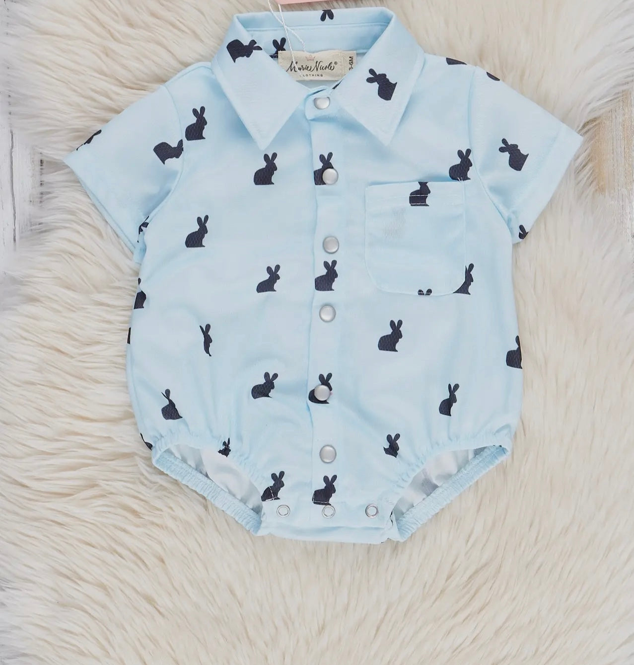 Light Blue Bunnies Button-Up Bubble
