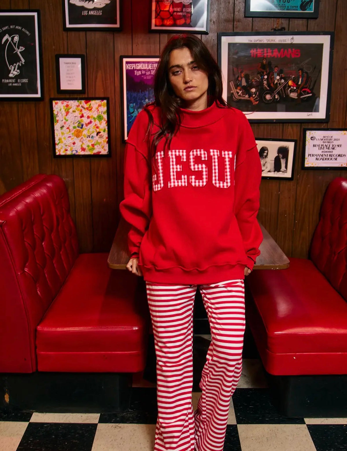 JESUS Gingham Applique Mock-Neck Sweatshirt