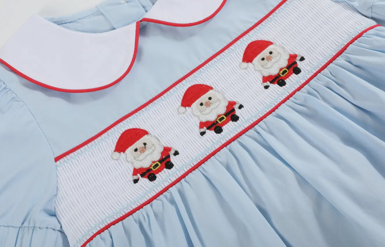 Light Blue Santa Smocked Dress