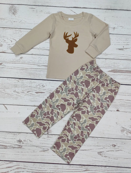Boys Deer Appliqué Camo Set