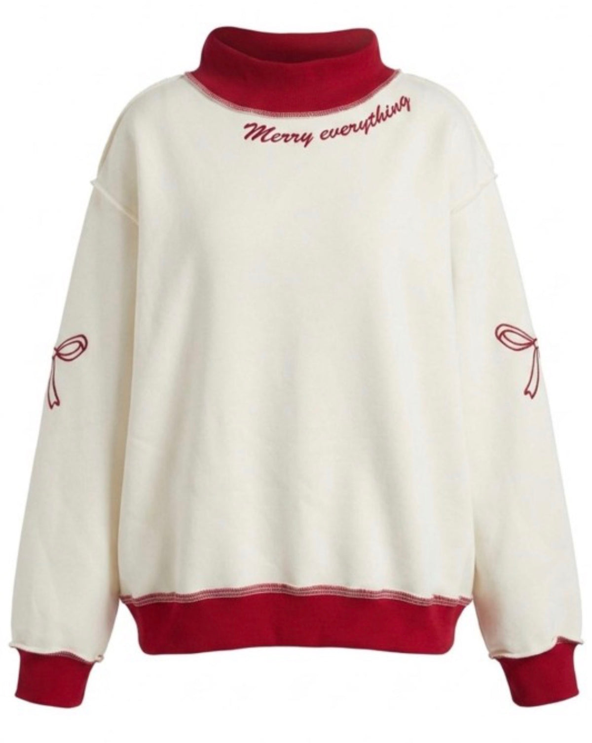 Merry Everything|Ribbon Mock-Neck Sweatshirt