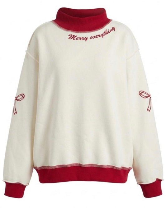 Merry Everything|Ribbon Mock-Neck Sweatshirt