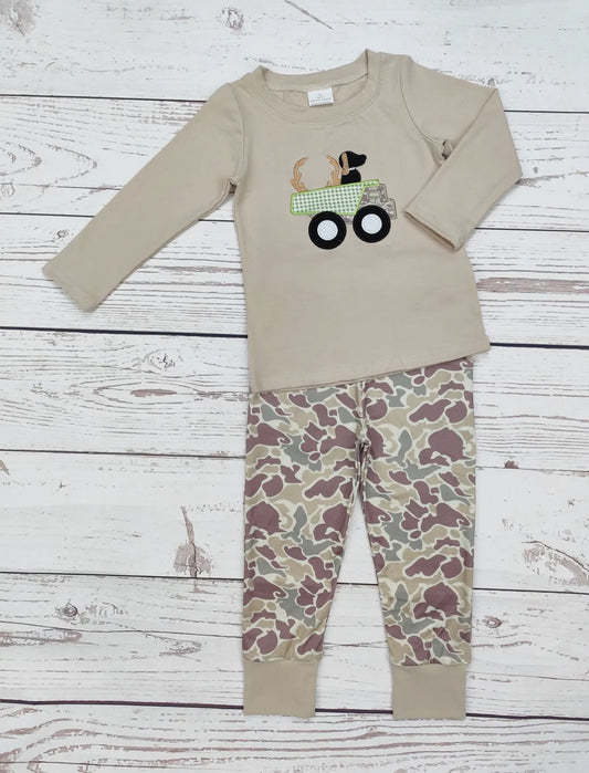 Camo Dog Appliqué Pants Set