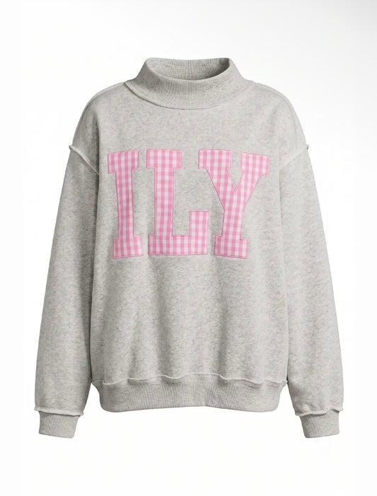 ILY Gingham-Patch Mock-Neck Sweatshirt