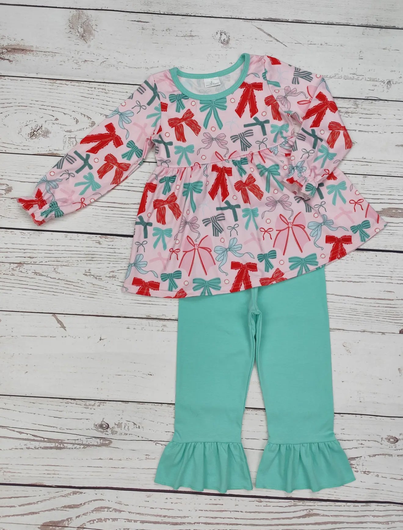 Christmas Bow Ruffle Pants Set