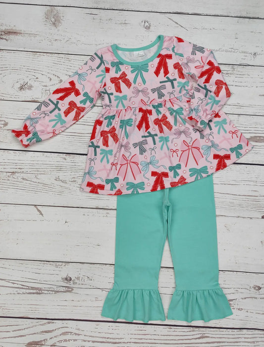 Christmas Bow Ruffle Pants Set