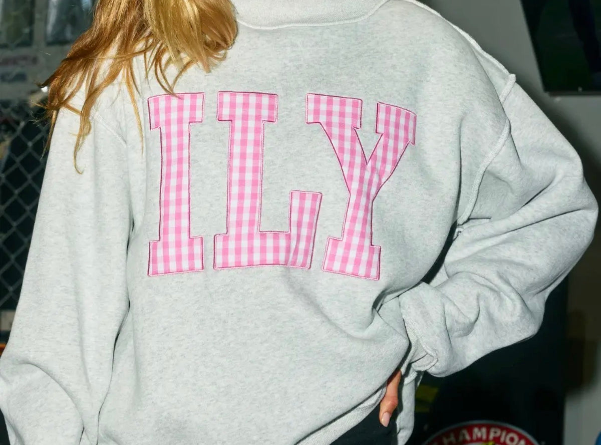 ILY Gingham-Patch Mock-Neck Sweatshirt