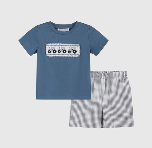 Blue Tractor Smocked Set