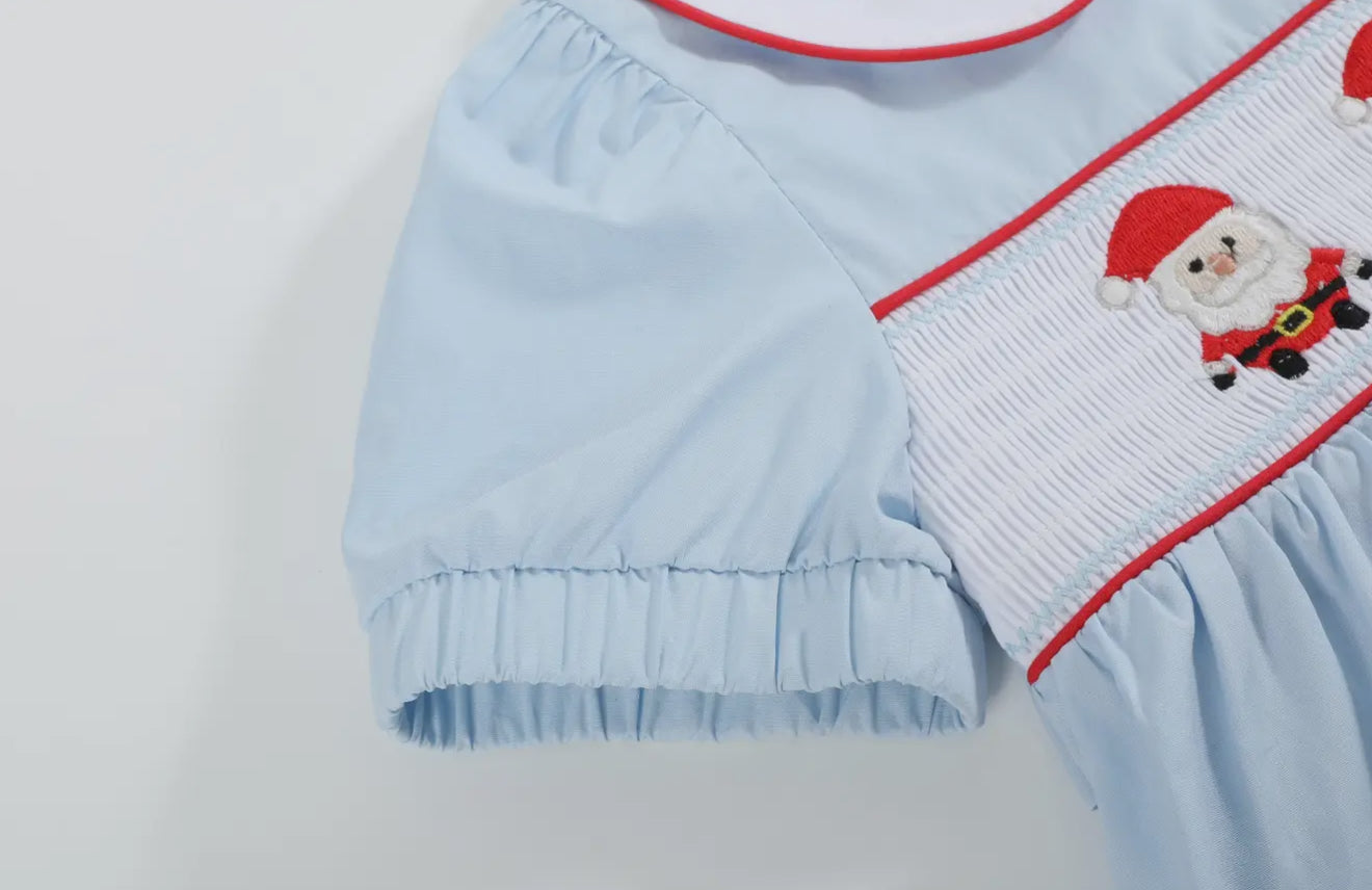 Light Blue Santa Smocked Dress