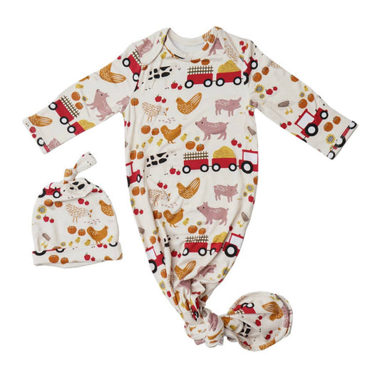 Farm Friends Bamboo Knotted Baby Gown Newborn Set