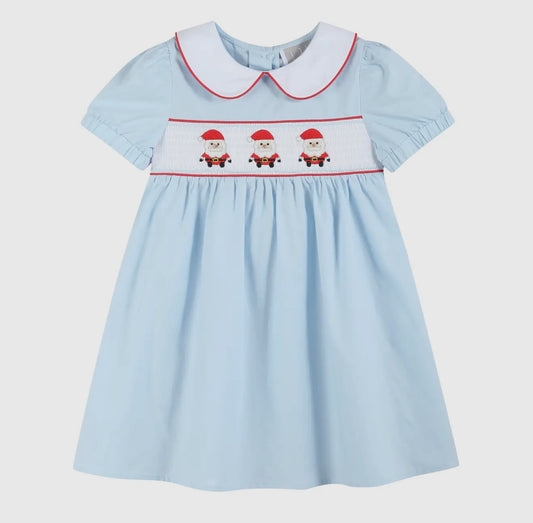 Light Blue Santa Smocked Dress