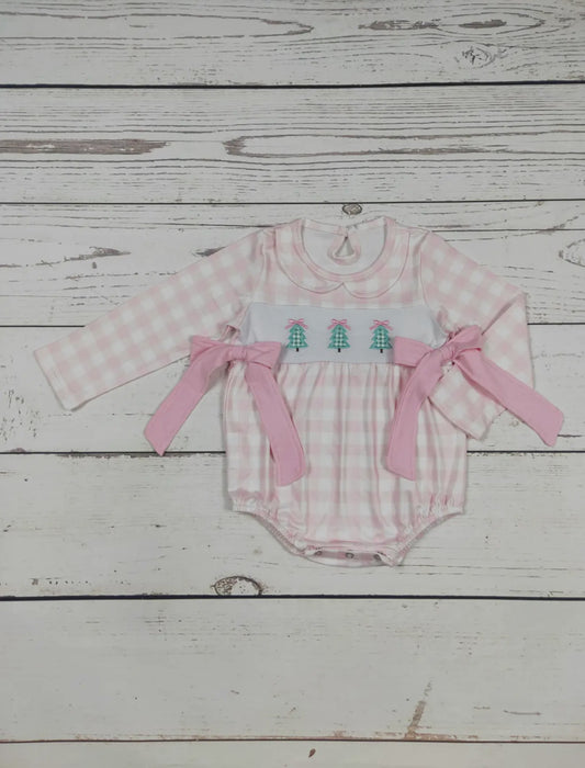 Pink Checkered Christmas Tree Appliqué Bubble