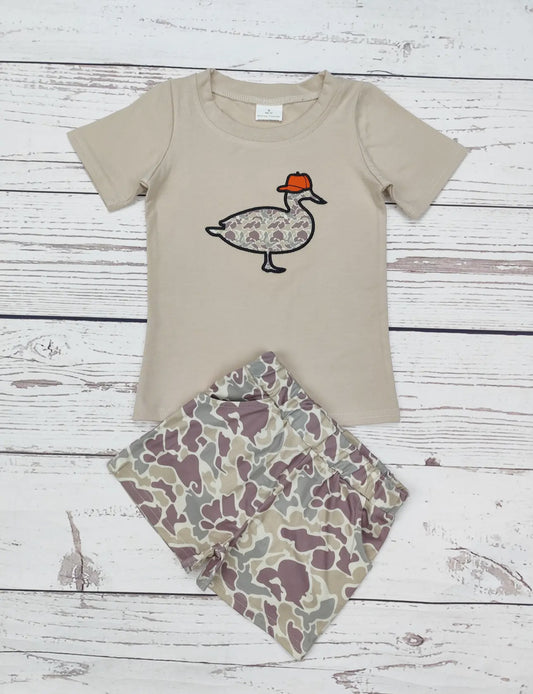 Tan Camo Duck Applique Short Set